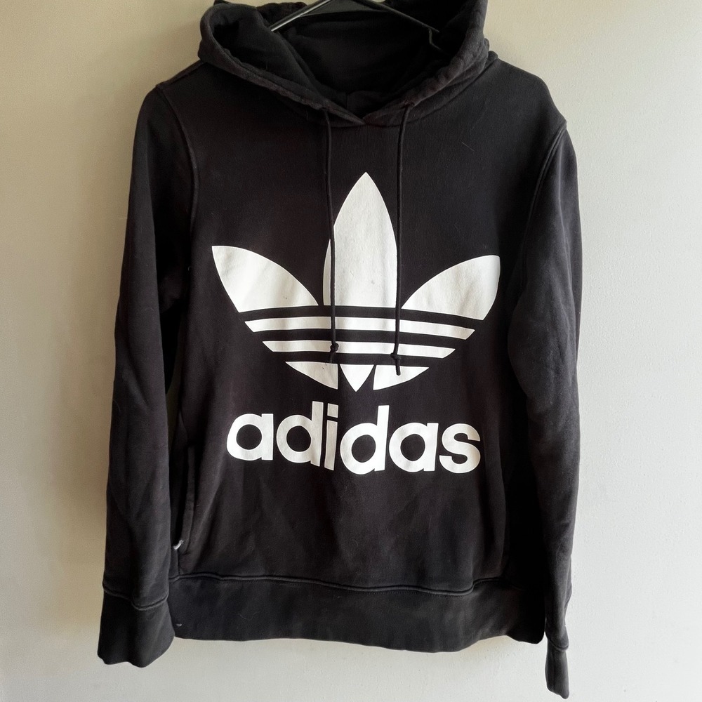 Adidas Pullover Hoodie Sweatshirt Trefoil Logo Black Athletic Athlesiure Small